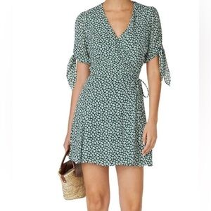 Reformation Venezuela Sammy Green Floral Mini Wrap Dress XS